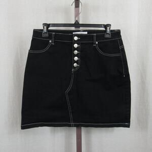 Black Button-Front Mini Skirt
